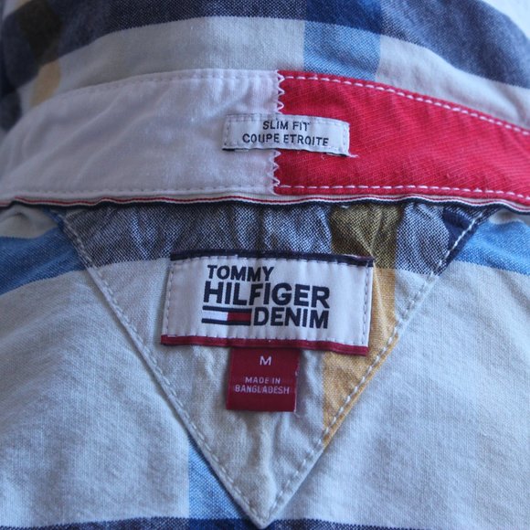 Tommy Hilfiger Denim - Slim Fit, Blue, Yellow and White Shirt Men's US M - Picture 8 of 12